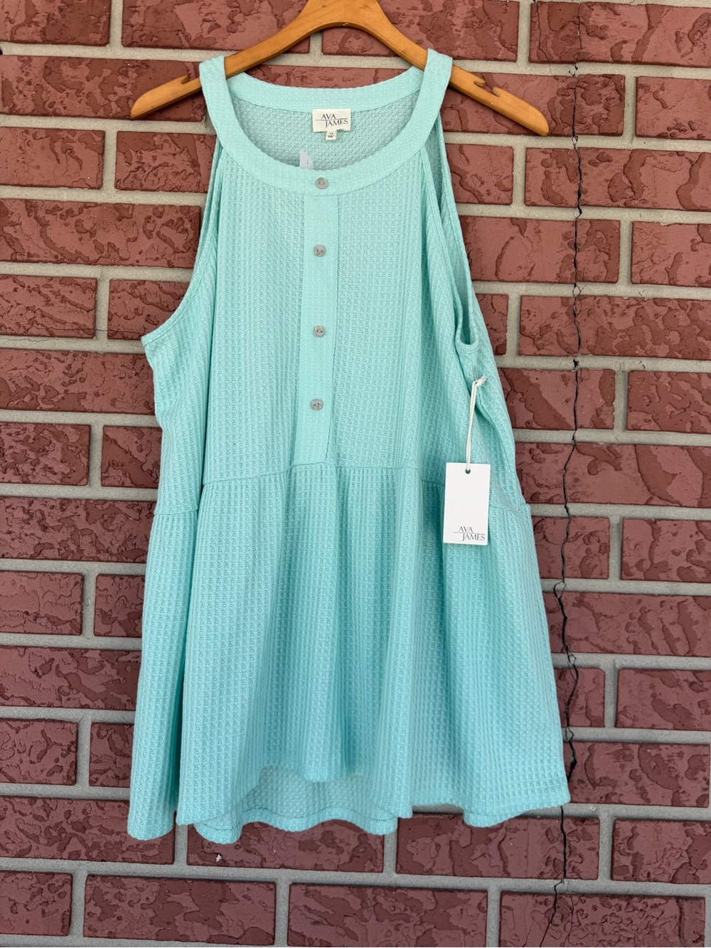 AVA James Mint Sleeveless Waffle Knit Swing Tunic